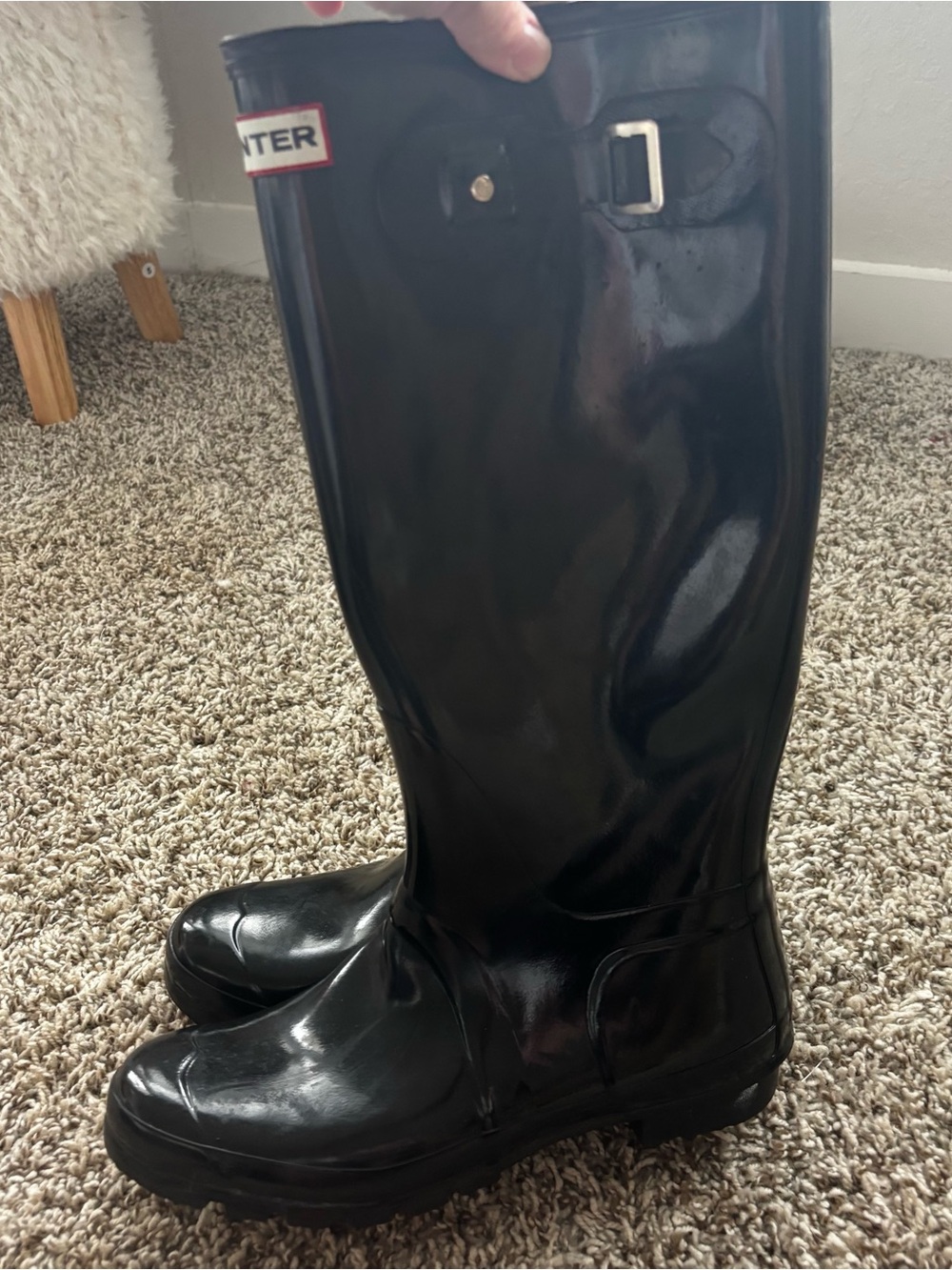 Hunter Glossy Black Knee-High Rain Boots classic NWOT 9